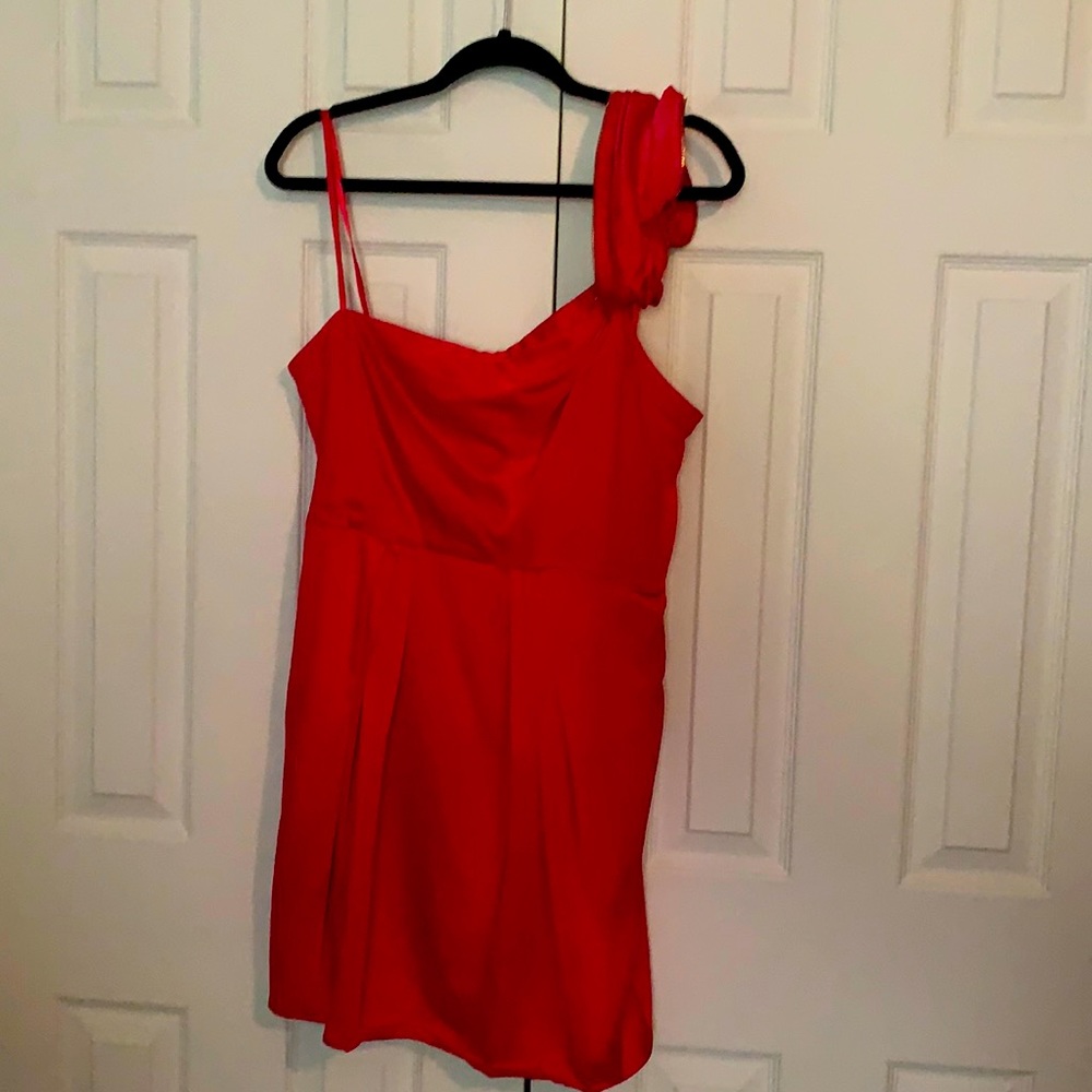 BCBG MaxAzria hot pink shoulder mini dress